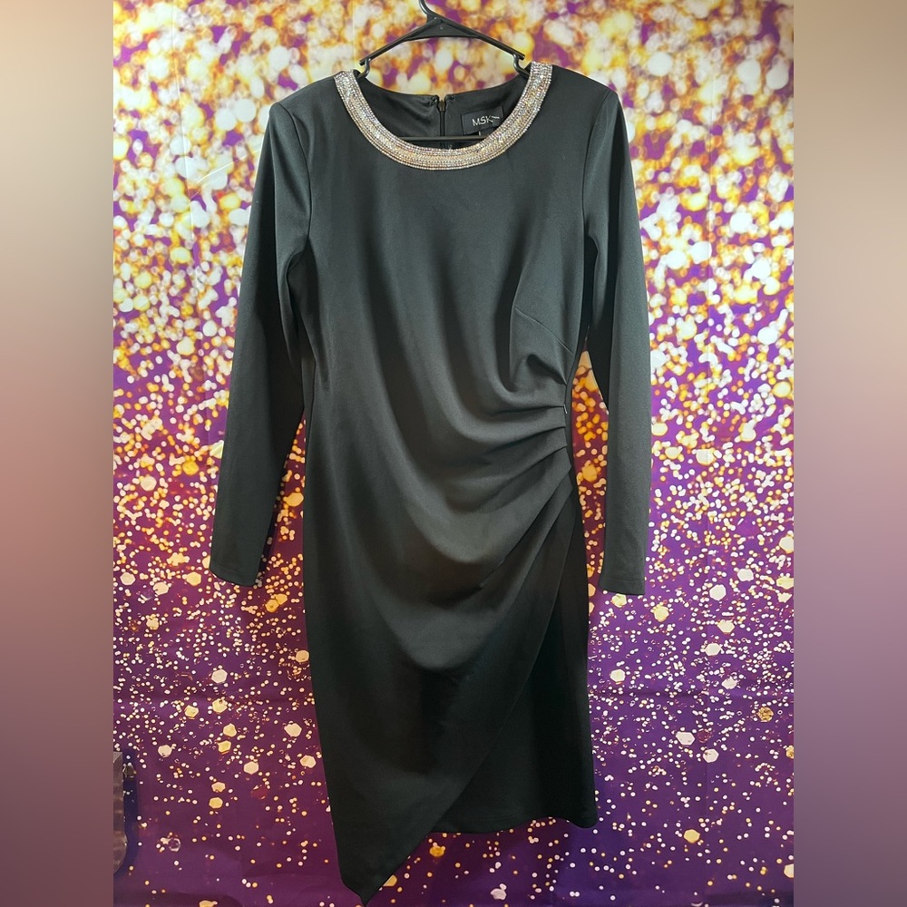 MSK Elegant Black Dress with Rhinestone Accents